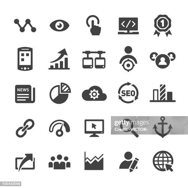 ilustraciones, imágenes clip art, dibujos animados e iconos de stock de conjunto de iconos - serie inteligente de marketing en internet - enlace hipertexto