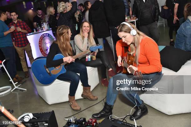 Guests celebrate the launch of Fenders new California Series Acoustics with a concert by Indie-Rock band Misterwives at Milk Studios on March 20,...