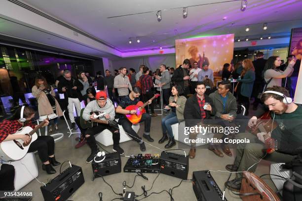 Guests celebrate the launch of Fenders new California Series Acoustics with a concert by Indie-Rock band Misterwives at Milk Studios on March 20,...