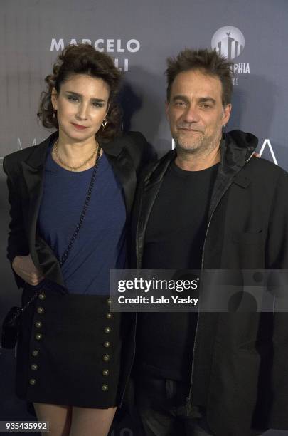 Actress and director Valeria Bertuccelli and musician Vicentico attend 'La Reina del Miedo' premiere at Village Recoleta Cinemas on March 20, 2018 in...