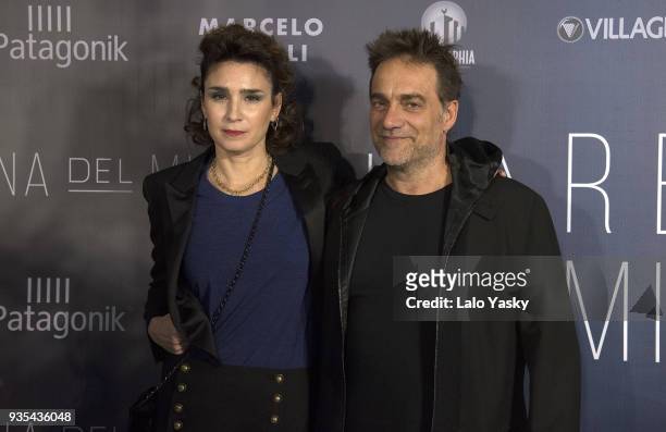 Actress and director Valeria Bertuccelli and musician Vicentico attend 'La Reina del Miedo' premiere at Village Recoleta Cinemas on March 20, 2018 in...