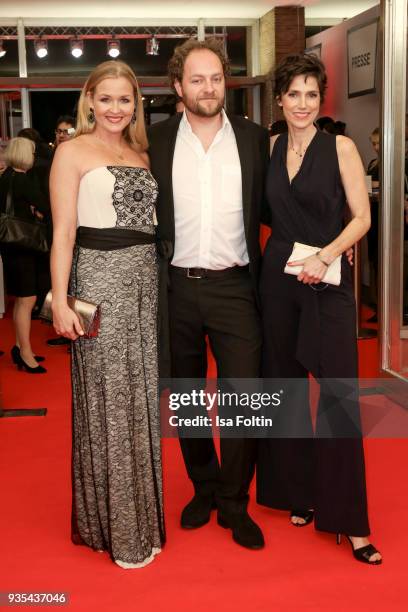 German actress Judith Hoersch with her new boyfriend Joe Berger and German actress Julia Bremermann attend the Deutscher Hoerfilmpreis at Kino...