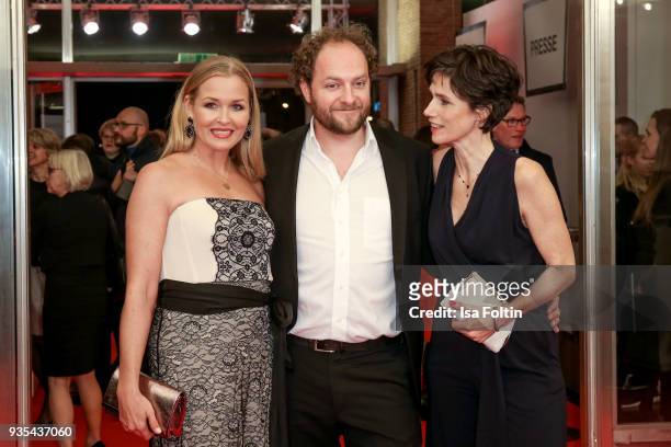 German actress Judith Hoersch with her new boyfriend Joe Berger and German actress Julia Bremermann attend the Deutscher Hoerfilmpreis at Kino...