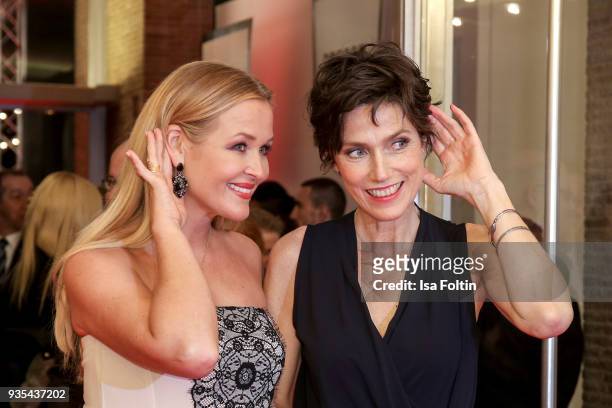 German actress Judith Hoersch and German actress Julia Bremermann attend the Deutscher Hoerfilmpreis at Kino International on March 20, 2018 in...
