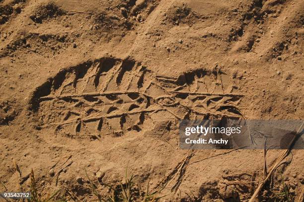 footprint - shoe print trail stock pictures, royalty-free photos & images