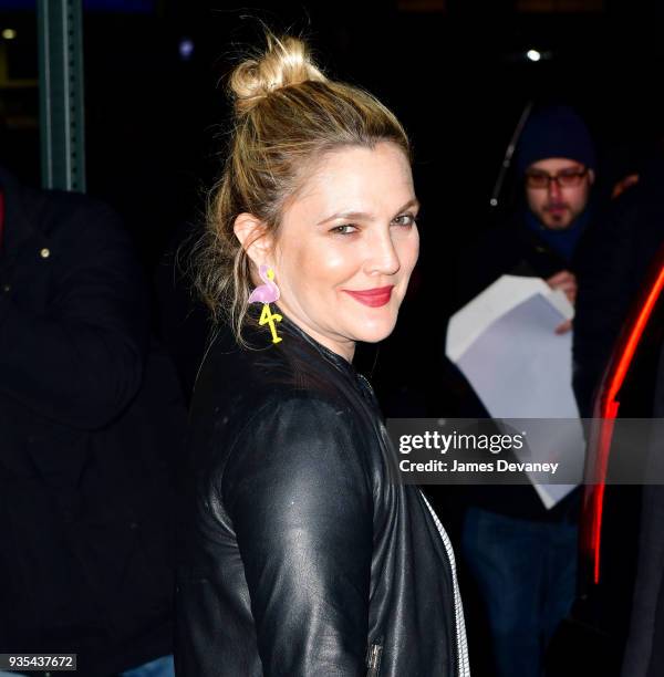 Drew Barrymore leaves the 'The Daily Show With Trevor Noah' on March 20, 2018 in New York City.