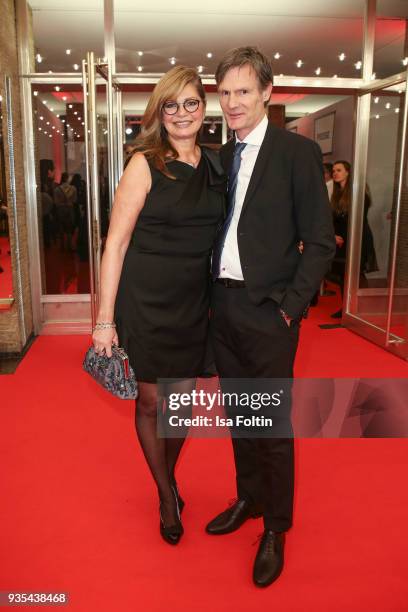 German actress Maren Gilzer and her partner Harry Kuhlmann attend the Deutscher Hoerfilmpreis at Kino International on March 20, 2018 in Berlin,...