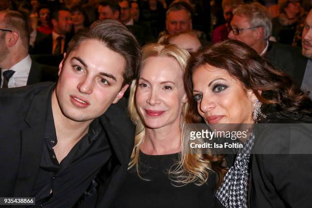 Producer Alice Brauner with her son David Zechbauer and Austrian actress and director Feo Aladag attend the Deutscher Hoerfilmpreis at Kino...