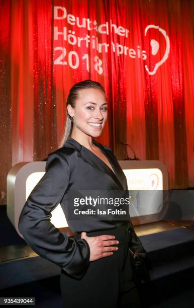 German actress Sina Tkotsch attends the Deutscher Hoerfilmpreis at Kino International on March 20, 2018 in Berlin, Germany.