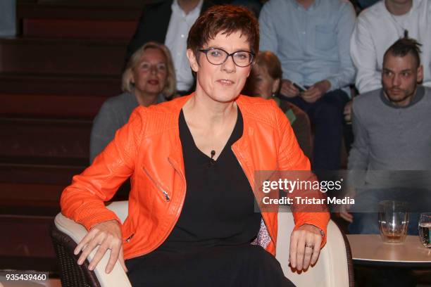 German politician Annegret Kramp-Karrenbauer during the 'Markus Lanz' TV Show on March 20, 2018 in Hamburg, Germany.