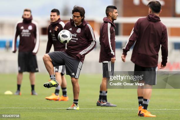 Jorge Hernandez controls the ball during the Mexico National Team training session at Avaya Stadium on March 20, 2018 in San Jose, California.