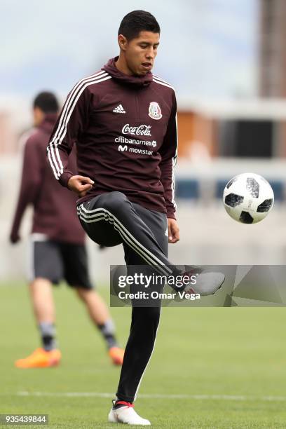 Hugo Ayala controls the ball during the Mexico National Team training session at Avaya Stadium on March 20, 2018 in San Jose, California.