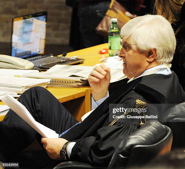 Amanda Knox's defence lawyer Luciano Ghirga attends the Meredith Kercher Trial for the closing arguments at the courthouse on December 2, 2009 in...