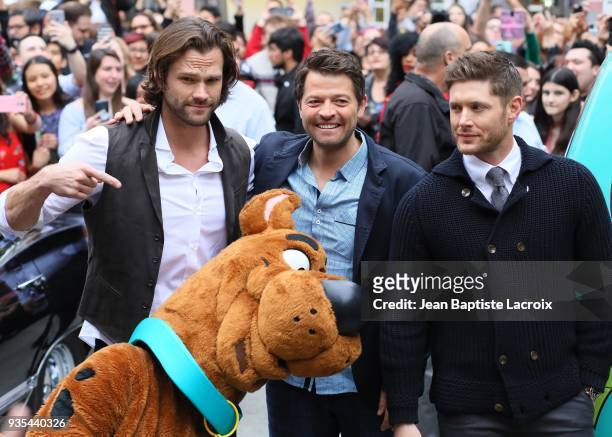Jensen Ackles, Jared Padalecki and Misha Collins attend the 2018 PaleyFest Los Angeles screening and panel discussion of CW's 'Supernatural' on March...
