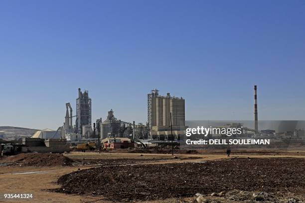 General view shows the Lafarge Cement Syria cement plant in Jalabiya, some 30 kms from Ain Issa, in northern Syria, in February 19, 2018. The choice...