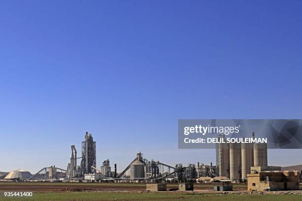 General view shows the Lafarge Cement Syria cement plant in Jalabiya, some 30 kms from Ain Issa, in northern Syria, in February 19, 2018. The choice...