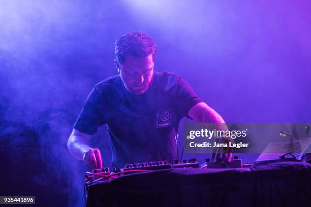 Electronic musician George FitzGerald performs live on stage during a concert at Schwuz on March 20, 2018 in Berlin, Germany.