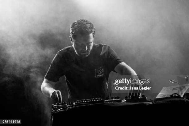 Electronic musician George FitzGerald performs live on stage during a concert at Schwuz on March 20, 2018 in Berlin, Germany.