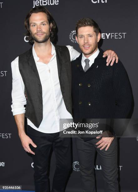 Jared Padalecki and Jensen Ackles attend the 2018 PaleyFest Los Angeles - CW's "Supernatural" at Dolby Theatre on March 20, 2018 in Hollywood,...