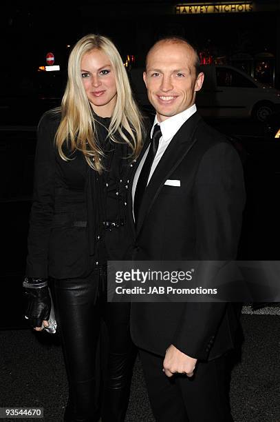 Former rugby union player Matt Dawson and a guest attend the AUDI Arrivals at The Morgan's, awards hosted by Piers Morgan at Mandarin Oriental Hyde...