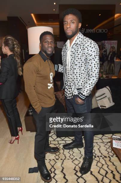 Kevin Hart and Chadwick Boseman attend The Hollywood Reporter and Jimmy Choo Power Stylists Dinner on March 20, 2018 in Los Angeles, California.