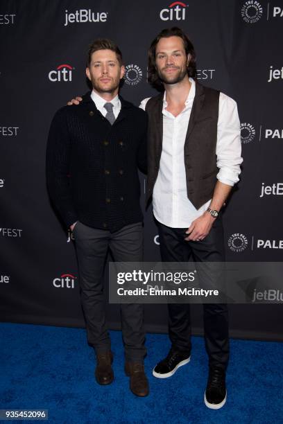 Actors Jensen Ackles and Jared Padalecki attend the Paley Center for Media's 35th Annual PaleyFest Los Angeles "Supernatural" at Dolby Theatre on...