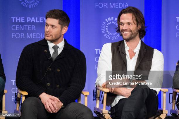 Actors Jensen Ackles and Jared Padalecki speak onstage at the Paley Center for Media's 35th Annual PaleyFest Los Angeles "Supernatural" at Dolby...