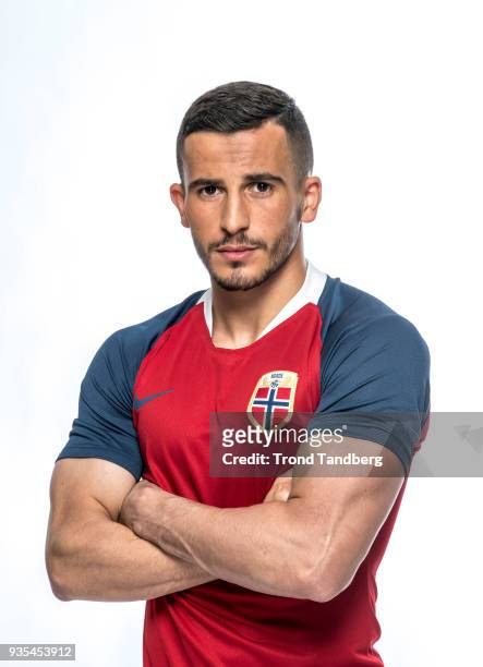 Omar Elabdellaoui of Norway during the Men's National Team NFF Photocall on March 20, 2018 in Oslo, Norway.