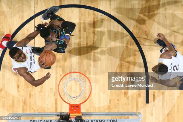 Nerlens Noel of the Dallas Mavericks handles the ball against the New Orleans Pelicans on March 20, 2018 at the Smoothie King Center in New Orleans,...
