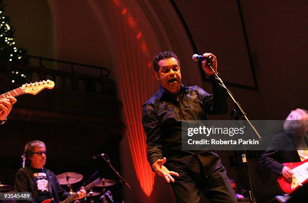 Gary US Bonds , Bill Wyman and Albert Lee of Bill Wyman's Rhythm Kings perform on stage at Cadogan Hall on December 1, 2009 in London, England.