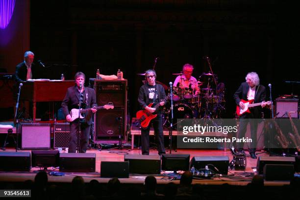 Bill Wyman , Georgie Fame , Terry N Taylor , and Albert Lee of Bill Wyman's Rhythm Kings perform on stage at Cadogan Hall on December 1, 2009 in...