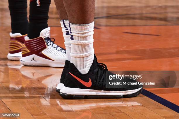 The sneakrs of TJ Warren of the Phoenix Suns seen during the game against the Cleveland Cavaliers on March 13, 2018 at Talking Stick Resort Arena in...