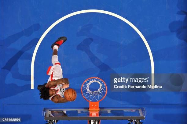Lucas Nogueira of the Toronto Raptors shoots the ball against the Orlando Magic on March 20, 2018 at Amway Center in Orlando, Florida. NOTE TO USER:...