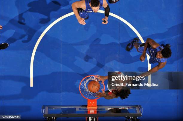 Lucas Nogueira of the Toronto Raptors dunks the ball against the Orlando Magic on March 20, 2018 at Amway Center in Orlando, Florida. NOTE TO USER:...