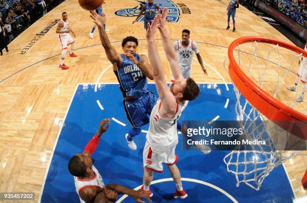 Khem Birch of the Orlando Magic shoots the ball against the Toronto Raptors on March 20, 2018 at Amway Center in Orlando, Florida. NOTE TO USER: User...