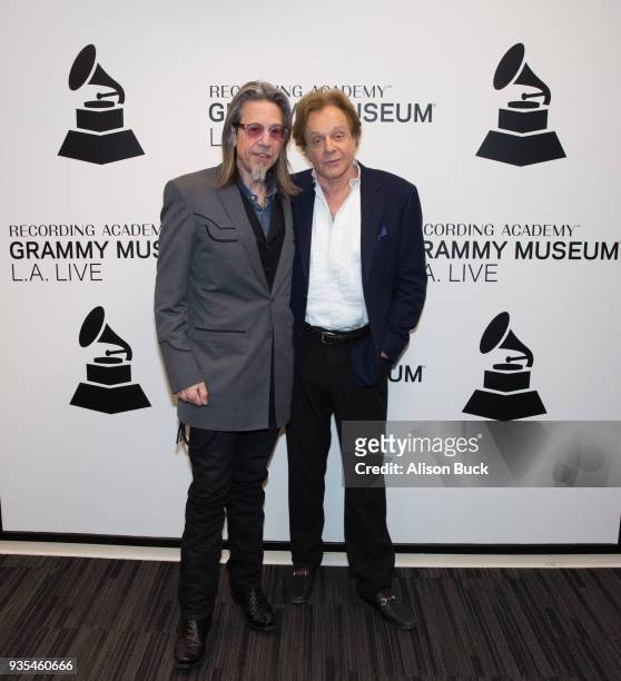 Museum Executive Director Scott Goldman and musician Eddie Money attend An Evening With Eddie Money at The GRAMMY Museum on March 20, 2018 in Los...
