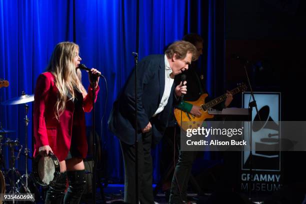 Musicians Jesse Money, Eddie Money and Dez Money perform onstage during An Evening With Eddie Money at The GRAMMY Museum on March 20, 2018 in Los...