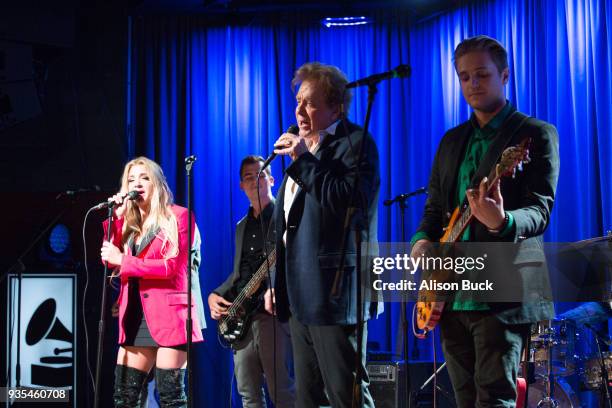 Musicians Jesse Money, Eddie Money and Dez Money perform onstage during An Evening With Eddie Money at The GRAMMY Museum on March 20, 2018 in Los...