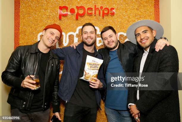 Influencers Matt Cutshall, Trey Kennedy, Jack Reed and Fernando Contreras attend the launch of Popchips' Nutter Puffs at the Chateau Marmont on March...