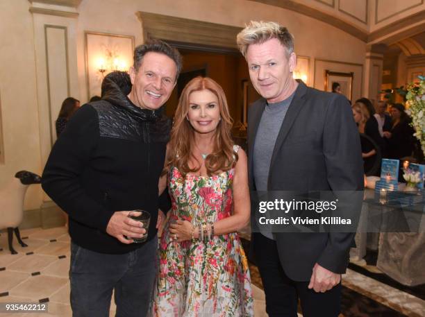 Mark Burnett, Roma Downey and Gordon Ramsay attend "Box of Butterflies" Book Party on March 20, 2018 in Beverly Hills, California.