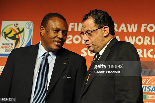 This handout image provided by the 2010 FIFA World Cup Organising Committee South Africa, LOC Chairman Irvin Khoza and LOC CEO Danny Jordaan attend...
