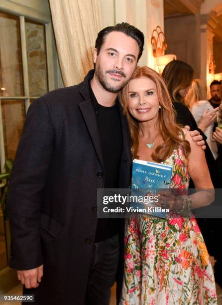 Jack Huston and Roma Downey attend the "Box of Butterflies" Book Party on March 20, 2018 in Beverly Hills, California.