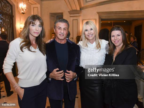 Jennifer Flavin Stallone, Sylvester Stallone, Irena Medavoy and Stellene Volandes attend "Box of Butterflies" Book Party on March 20, 2018 in Beverly...