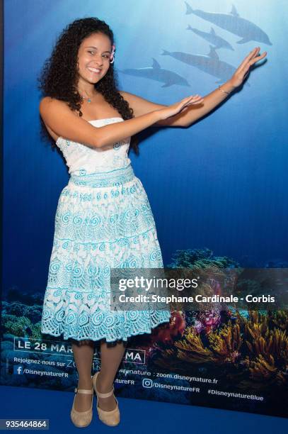 Cerise Calixte attends 'Blue' Paris Premiere at Mk2 Bibliotheque on March 20, 2018 in Paris, France.