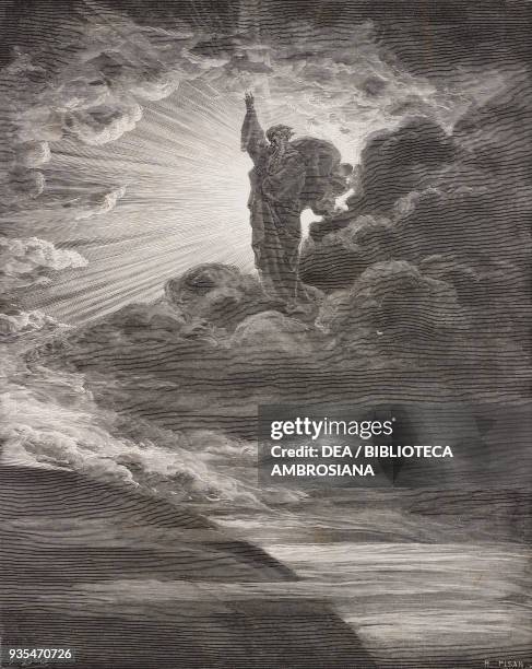God creates light, engraving by Gustave Dore , from The Holy Scriptures containing the Old and New Testaments: Translated from The Latin Vulgate by...