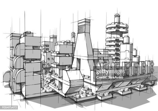 architecture from white plastic blocks. - plastic block stock illustrations