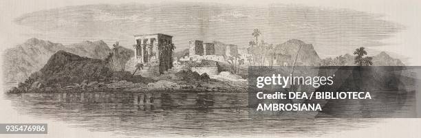 View of the temple of Philae, Egypt, from a sketch by Frank Dillon, illustration from the magazine The Illustrated London News, volume XL, April 12,...