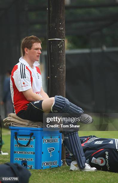 Eoin Morgan of England looks on during the England nets session at Kinsmead Stadium on December 2, 2009 in Durban, South Africa.