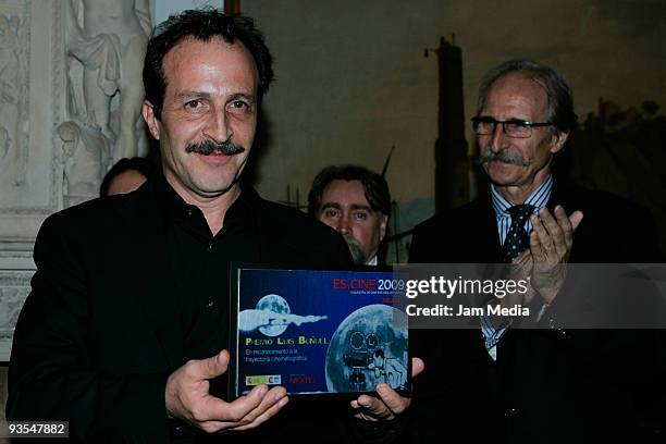 Daniel Gimenez Cacho and the ambassador of Spain in Mexico Carmelo Angulo during the delivery of the 'Luis Bunuel' Prize in recognition of the...