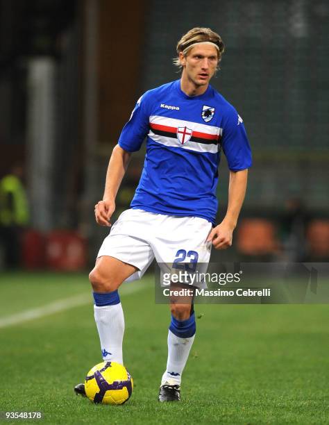 Marius Stankevicius of UC Sampdoria in action during the TIM Cup match between UC Sampdoria and AS Livorno at Luigi Ferraris Stadium on December 1,...